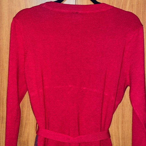 Yoki V Neck Button Down Self Tie Sweater - Red - Size L - Picture 6 of 10